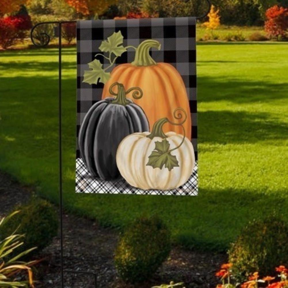 Fall House Flag 40x28 Checkered Autumn Pumpkins Outdoor Garden Decor NEW - Picture 4 of 4